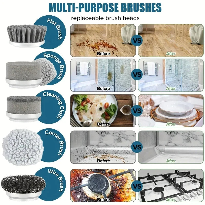Brosse électrique rotative sans fil avec cinq têtes de nettoyage