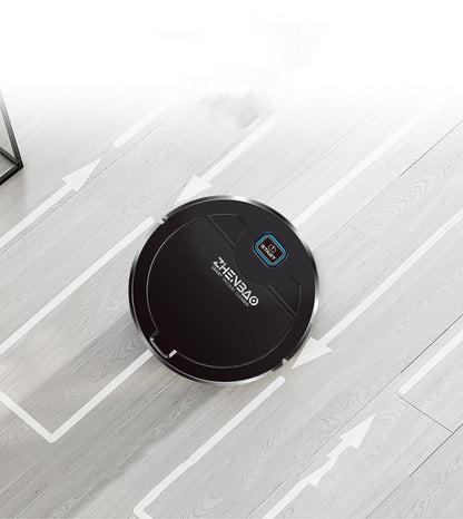 Robot aspirateur nettoyant le plancher d'un salon