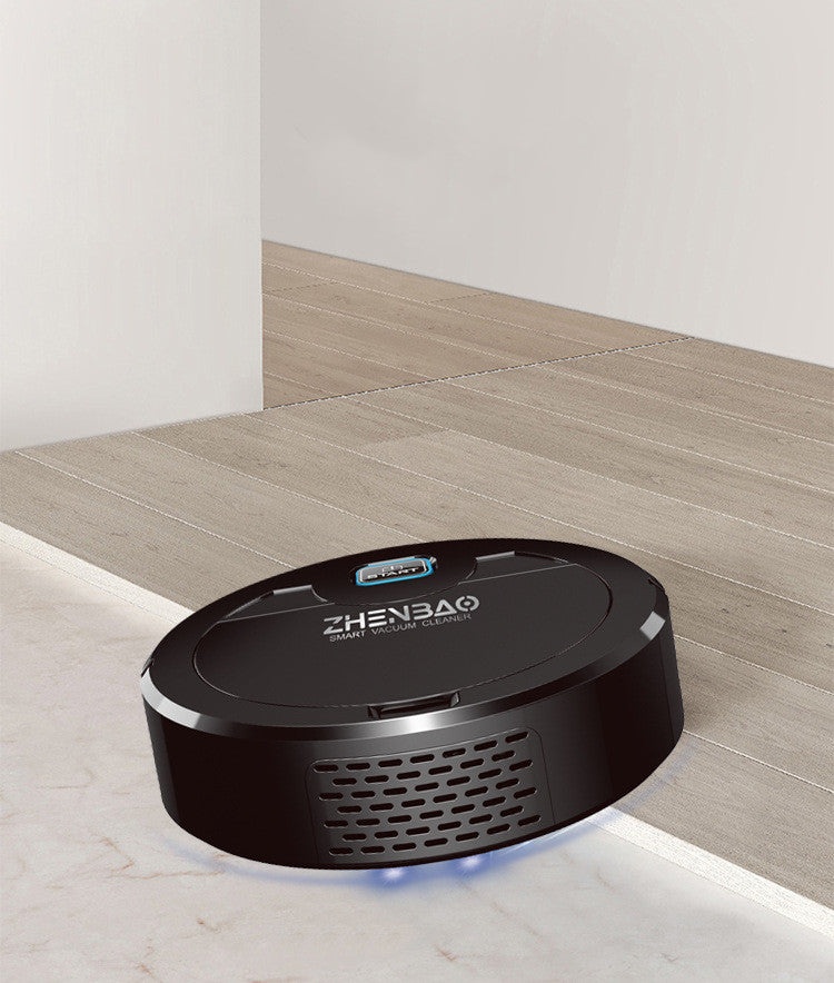 Robot aspirateur nettoyant le plancher d'un salon