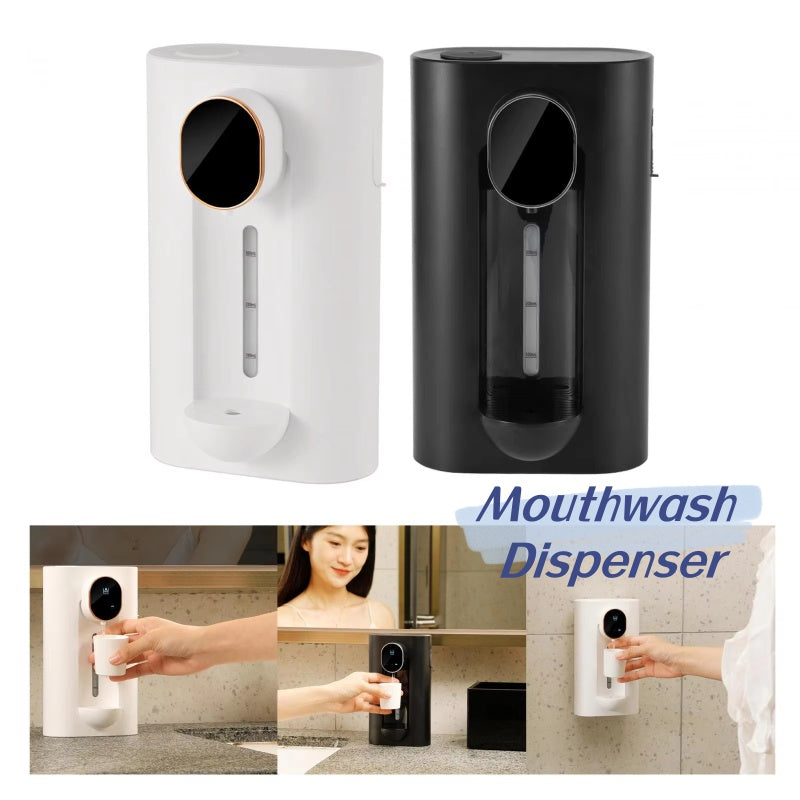 Distributeur de rince-bouche automatique fixé au mur d'une salle de bain