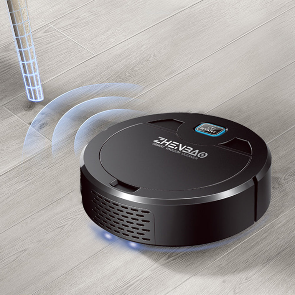Robot aspirateur nettoyant le plancher d'un salon