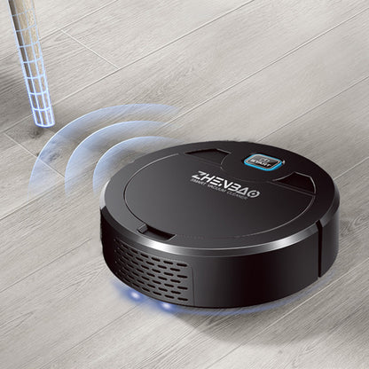 Robot aspirateur nettoyant le plancher d'un salon