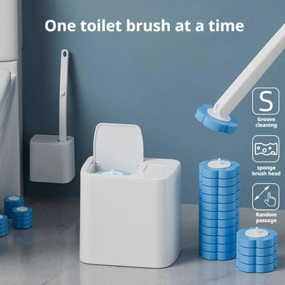 Brosse de toilette à manche long avec têtes jetables et support mural