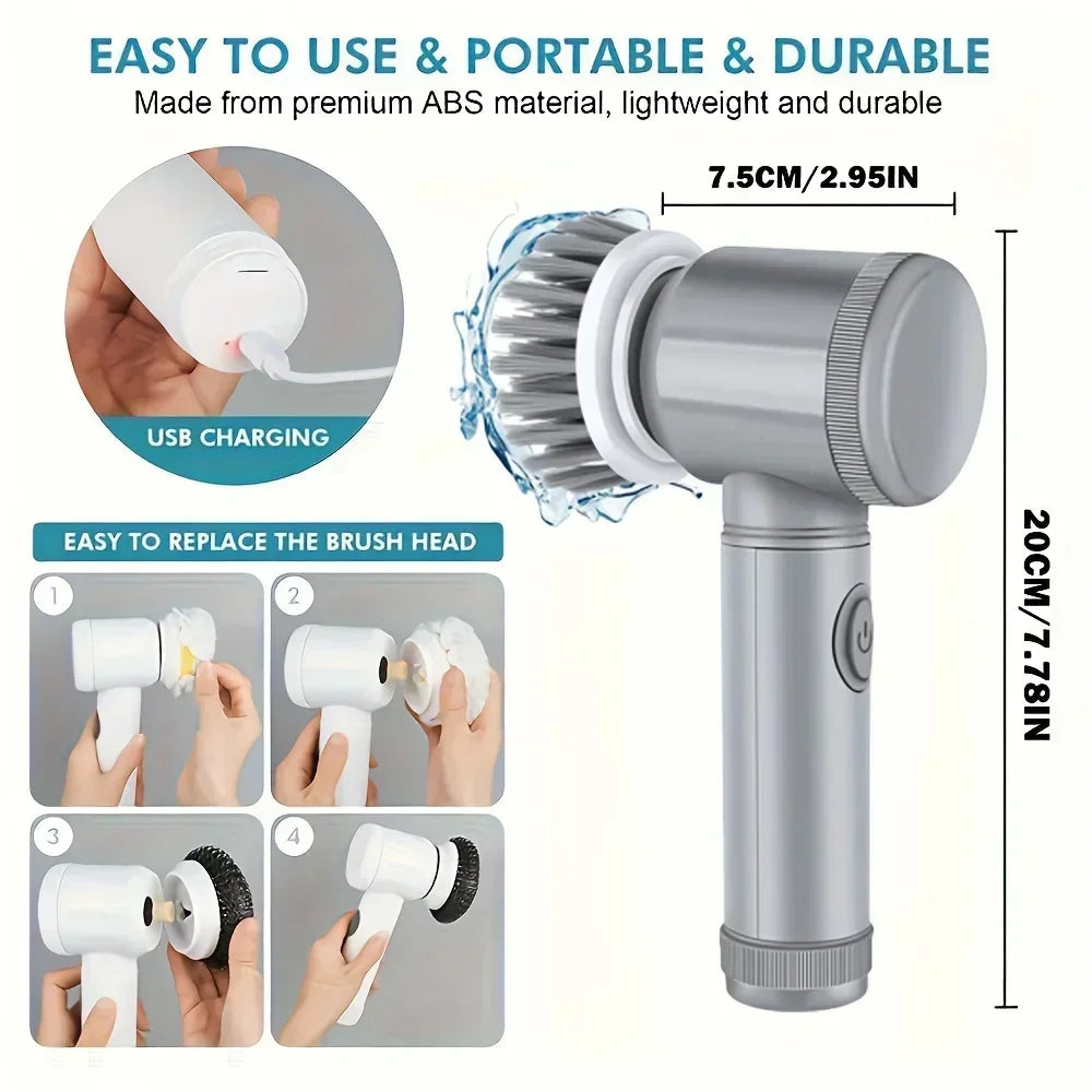 Brosse électrique rotative sans fil avec cinq têtes de nettoyage