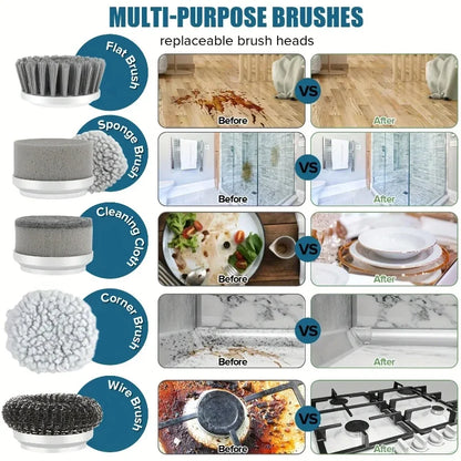 Brosse électrique rotative sans fil avec cinq têtes de nettoyage