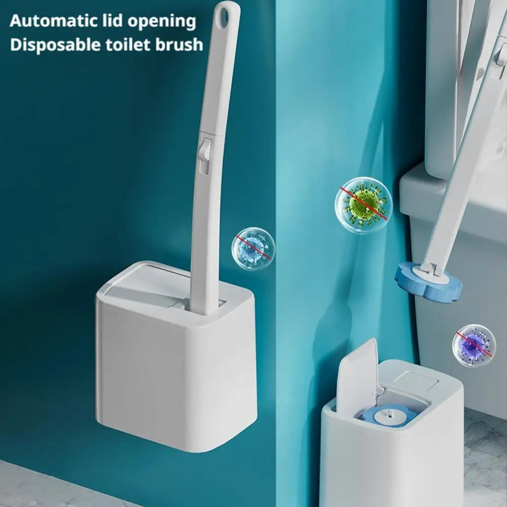 Brosse de toilette à manche long avec têtes jetables et support mural