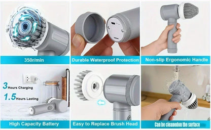Brosse électrique rotative sans fil avec cinq têtes de nettoyage
