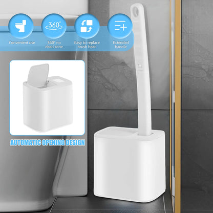 Brosse de toilette à manche long avec têtes jetables et support mural