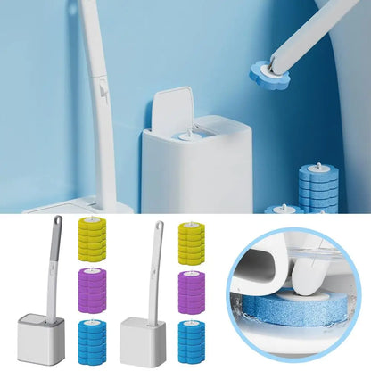 Brosse de toilette à manche long avec têtes jetables et support mural