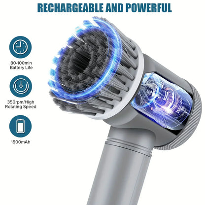 Brosse électrique rotative sans fil avec cinq têtes de nettoyage