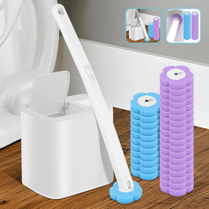 Brosse de toilette à manche long avec têtes jetables et support mural