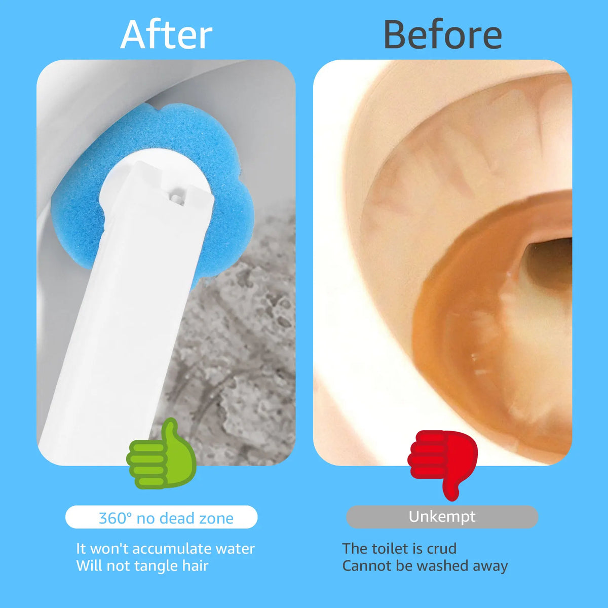 Brosse de toilette à manche long avec têtes jetables et support mural