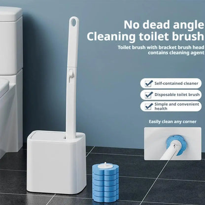 Brosse de toilette à manche long avec têtes jetables et support mural