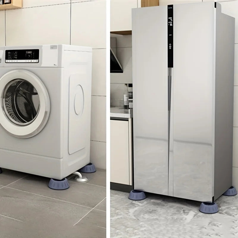 Quatre coussinets anti-vibration installés sous les pieds d'une laveuse